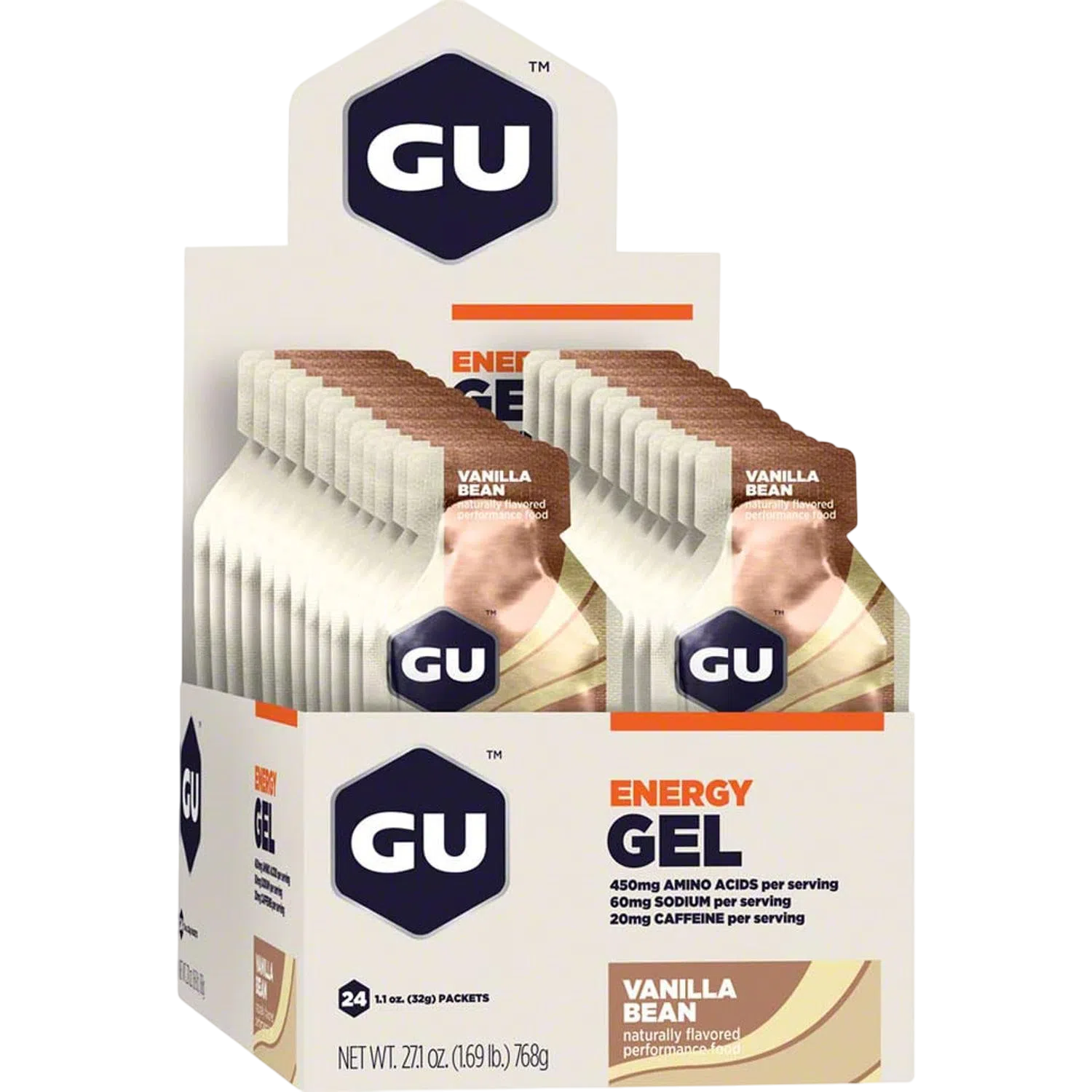 GU Gel Energía, Vainilla Bean (20 mg Cafeína) 768g (24 gels 32g) – GU Energy-Wellu